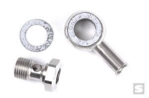 Banjo fitting - single end for fuel gauge. Polished