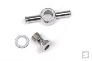 Banjo fitting - double end for fuel gauge. Polished